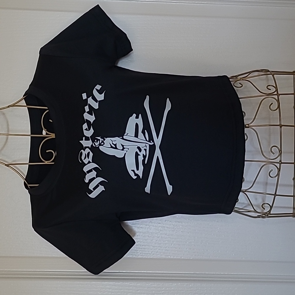Vintage Black Graphic Tee Hysteric Cropped T-Shirt Size S